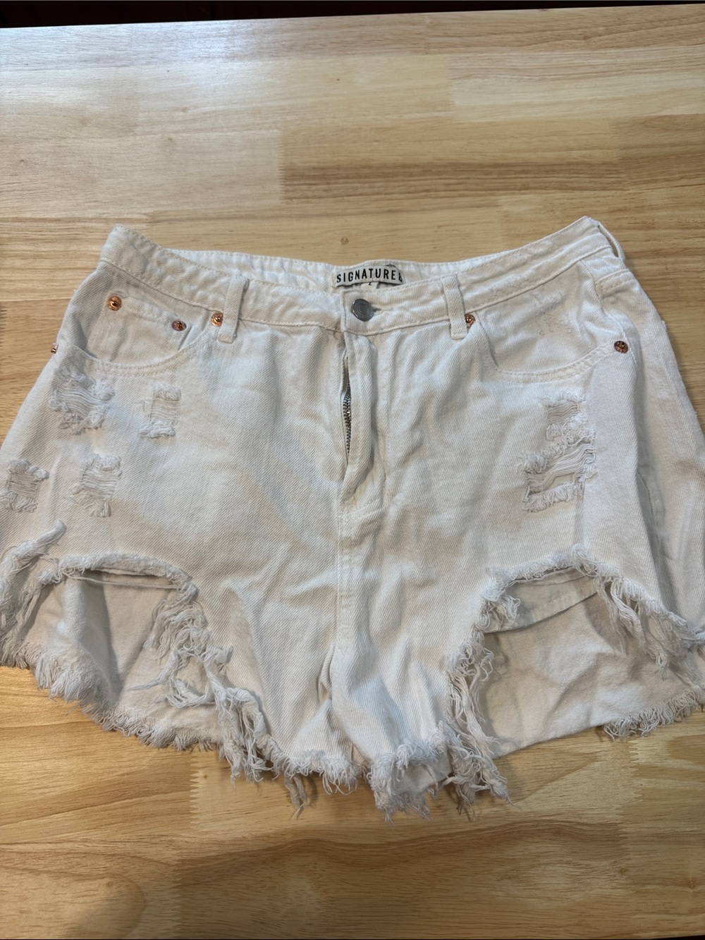 Signature8 Off-White Distressed Denim Cutoff Shorts